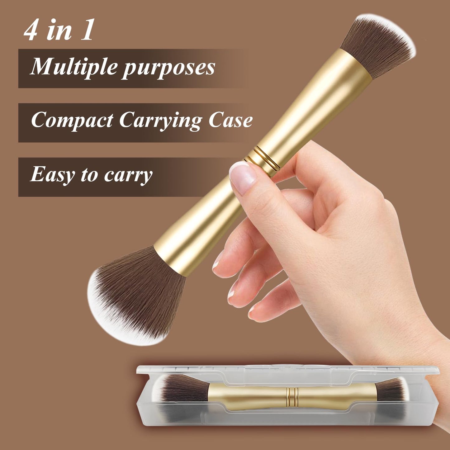 Voxora 4 in 1 Makeup Brush Set - All in One Powder/Blush, Foundation, Blending & Eyeshadow Brushes, Compact & Travel Essential Beauty & Personal Care Voxora