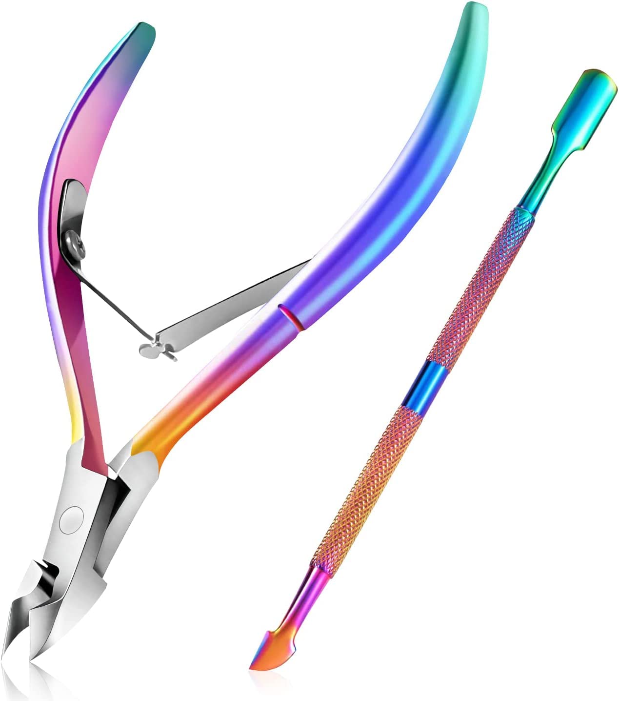 Easkep Cuticle Trimmer with Cuticle Pusher, Cuticle Remover Professional Stainless Steel Cuticle Cutter Nippers Rainbow Sharp Sturdy Pedicure Manicure Beauty & Personal Care Easkep