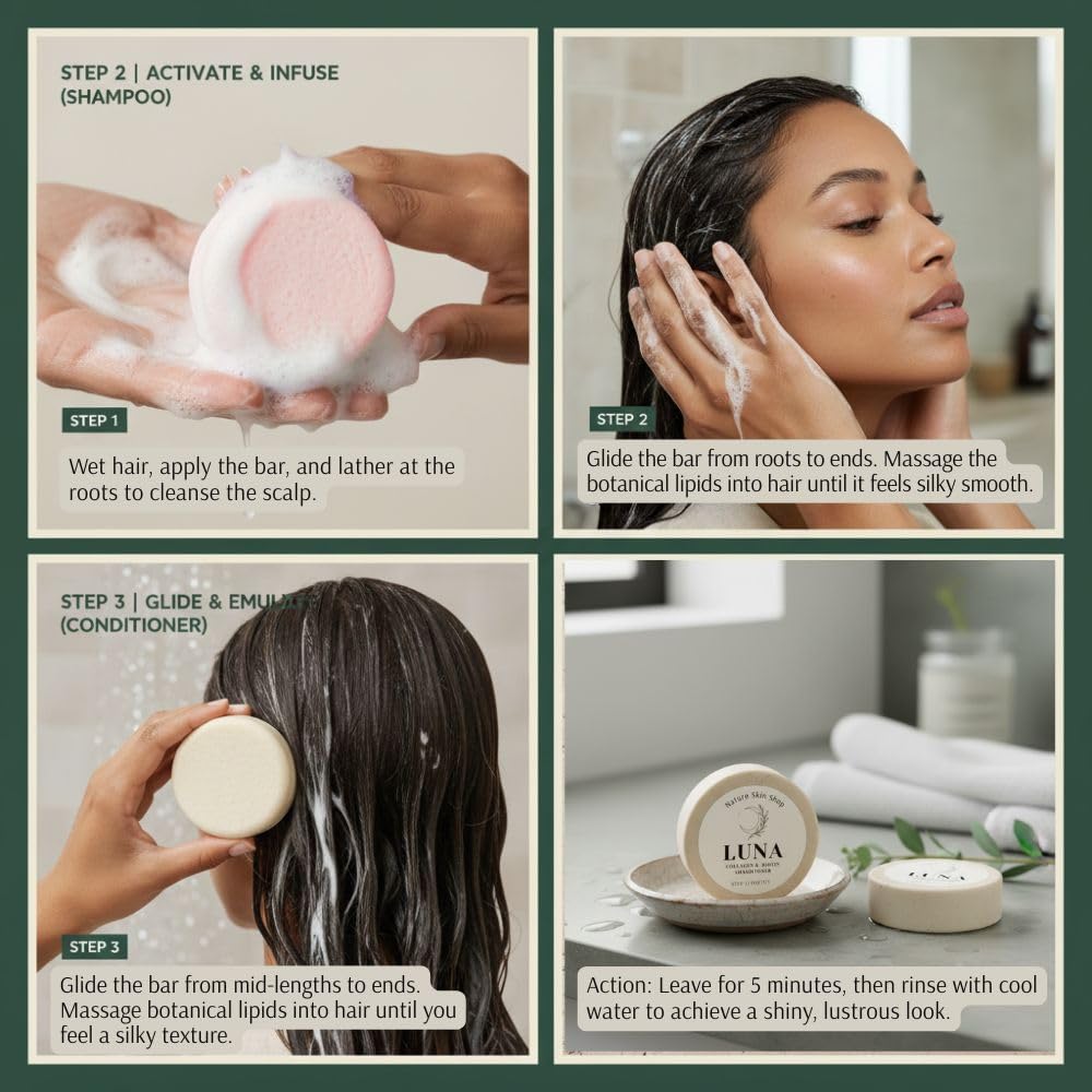 Nature Skin Shop Luna Collagen & Biotin Shampoo and Conditioner Set - Strengthening & Volumizing Solid Hair Care Duo for Fine, Thinning & Weak Hair Beauty & Personal Care Nature Skin Shop