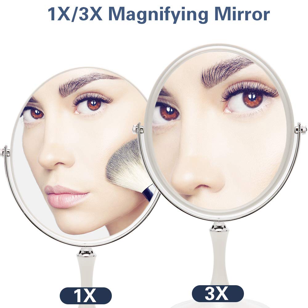 YEAKE Vintage Table Mirror with Stand 8-inch Double Sided Swivel 1X/3X Magnification Desk Mirror with Silver Style 13 Inch Height Standing Tabletop Beauty & Personal Care YEAKE