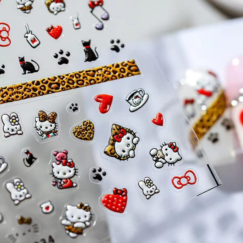 Dedyel Cute Nail Stickers 5D Embossed Cartoon Cat Nail Stickers Kawaii Animal Self-Adhesive Nail Decals for Women Girls Kids Nail Art Decoration Beauty & Personal Care Dedyel