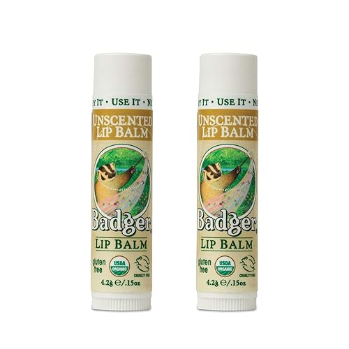 Badger Unscented Classic Lip Balm, USDA Certified Organic, Moisturizing, 0.15 oz (2 pack) Beauty & Personal Care Badger
