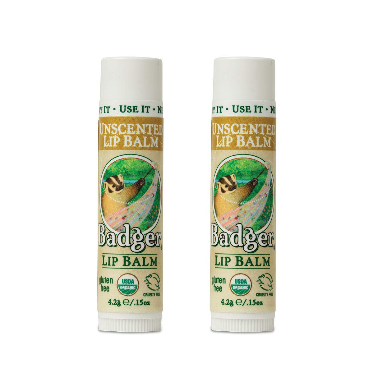Badger Unscented Classic Lip Balm, USDA Certified Organic, Moisturizing, 0.15 oz (2 pack) Beauty & Personal Care Badger