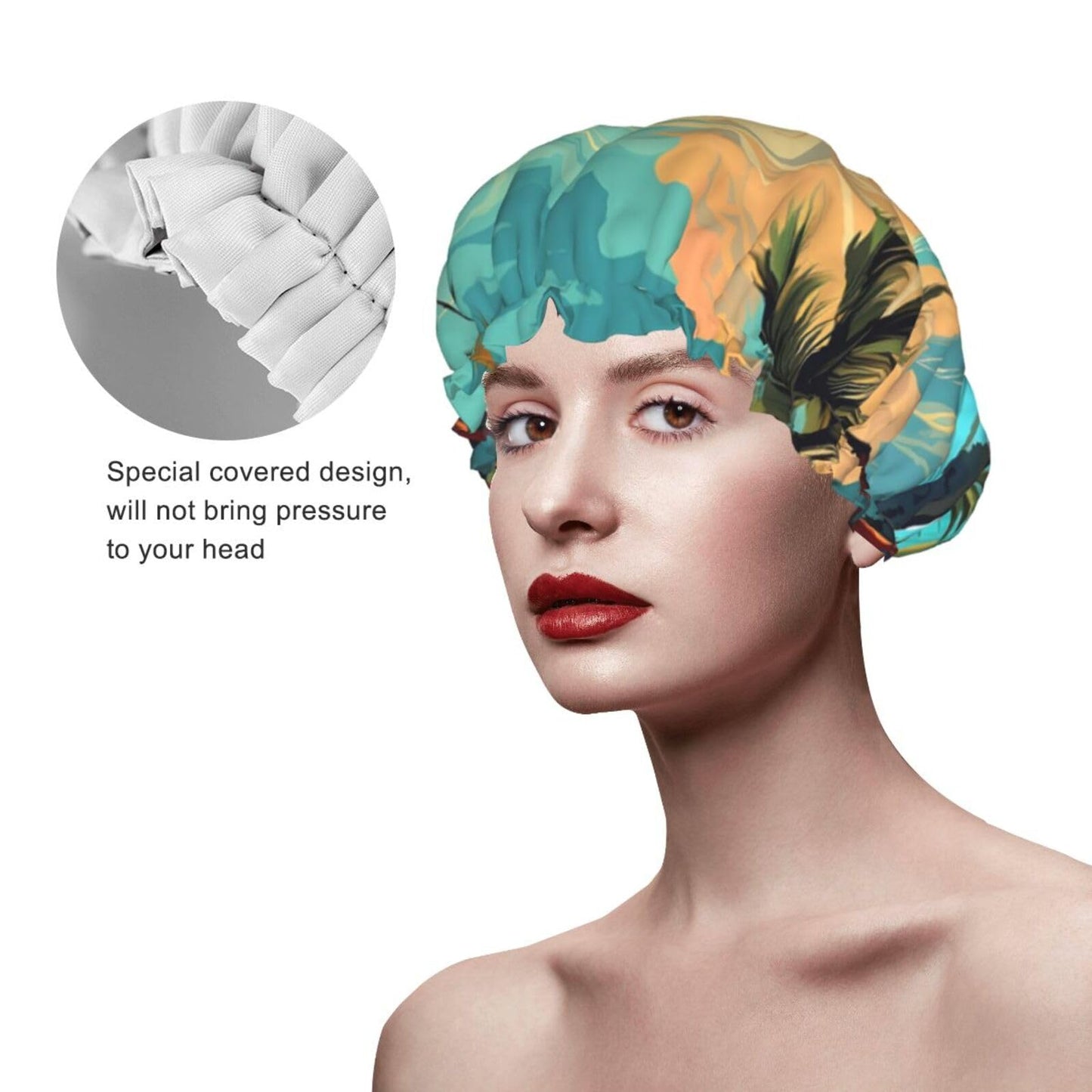 Hello Hawaii Shower Cap For Women Reusable Double Layers Bathing Bath Cap Hair Caps Waterproof Elastic Band Ladies Spa Salon Shower Hat Hair Caps Beauty and Personal Care GDSHJKLW
