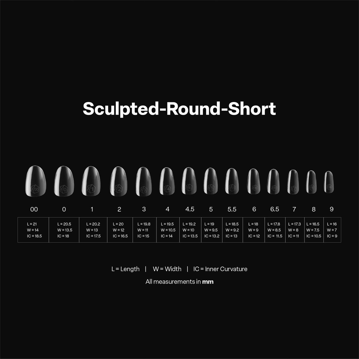 Apres Gel-X® Round Box of Nail Tips | 280 Tips, Soft Gel Tips, 14 Sizes 00-9 | Half-sizes Included (Sculpted Round Short)