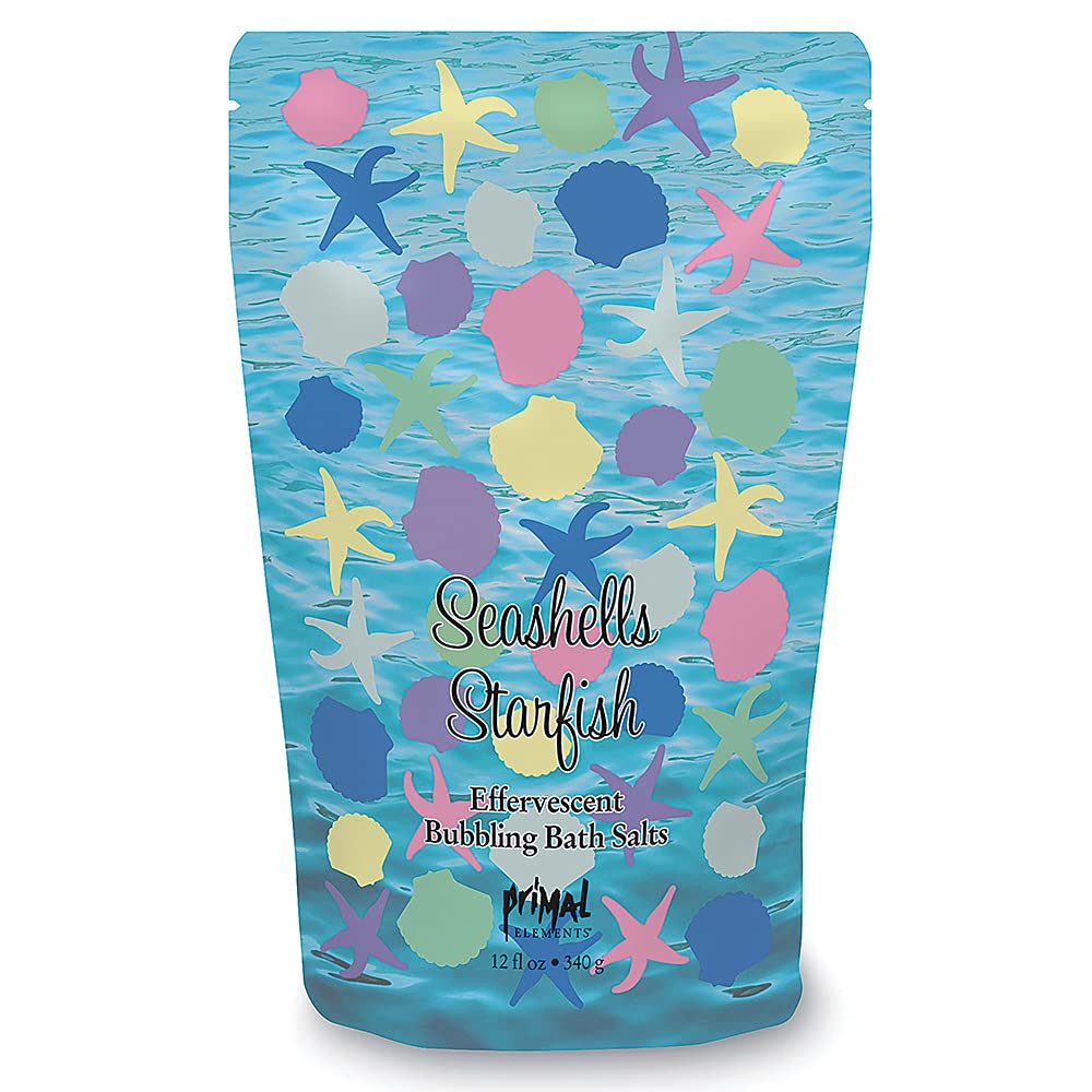 Primal Elements Detoxifying Sea Salt Soak, Bubbling Aromatherapy Salts, Seashells & Starfish, 12 oz Resealable Bag Beauty and Personal Care Primal Elements