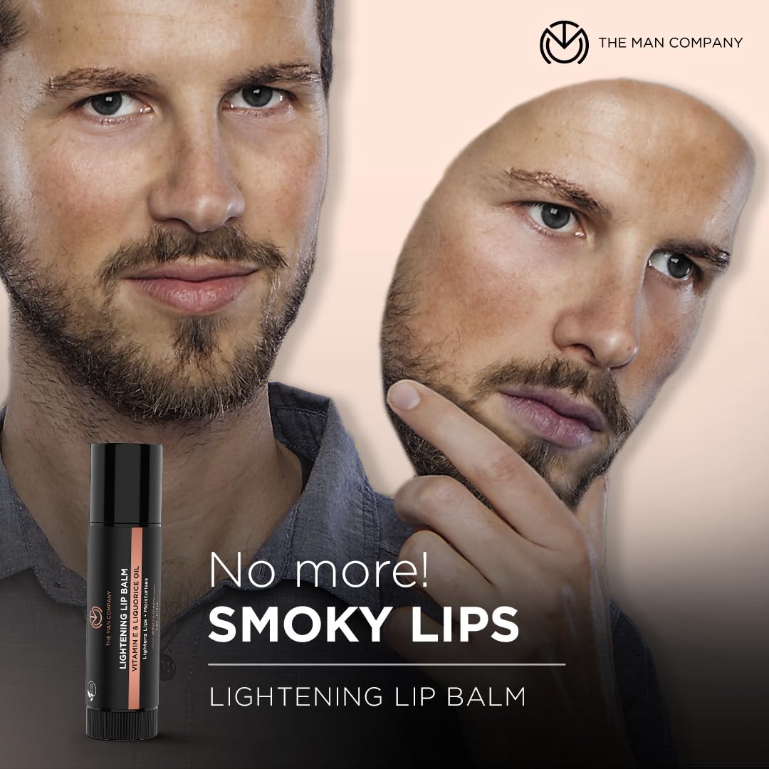 The Man Company Lightening Lip Balm for Men with Vitamin E & Liquorice Oil (0.14 oz), Lightens Darkened Lips, Nourishes, Moisturizes & Hydrates - PABA Beauty and Personal Care The Man Company