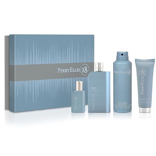 Perry Ellis 18 4-Piece Men Gift Set - Men Cologne Gift Set, Perfume, Fresh Fragrance Cologne Spray - 3.4 fl oz Eau de Toilette + .25 fl oz Mini Travel Beauty & Personal Care Perry Ellis