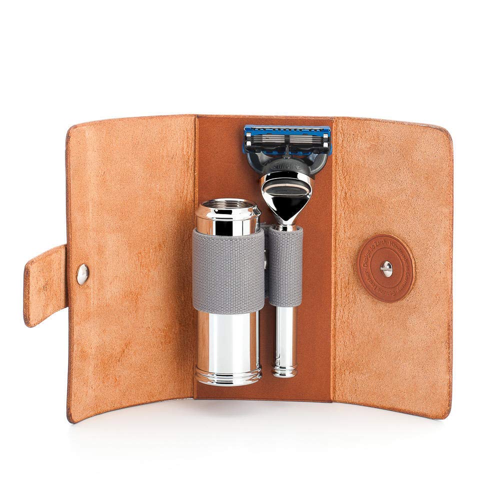 MÜHLE TRAVEL Vegetable-Tanned Cowhide Travel Case 5-Blade Razor & Travel Brush Beauty and Personal Care MÜHLE