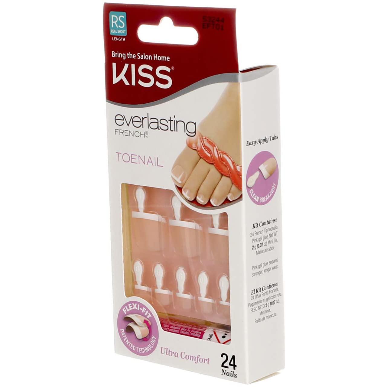 Kiss Everlasting French Toenail Kit Real Short 24 Nail (6 Pack) Beauty & Personal Care KISS