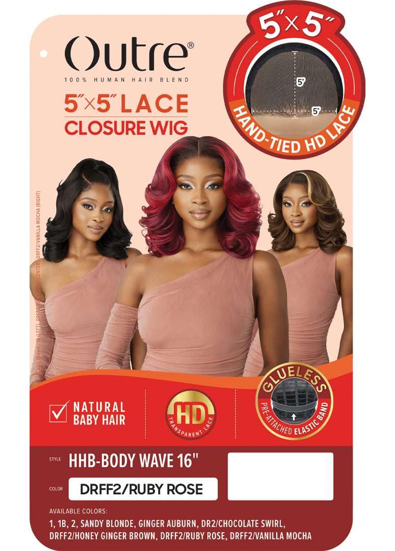 Outre - 5X5 Lace Closure Wig - Human Hair Blend - Body Wave 16" (DR2/CHOCOLATE SWIRL)
