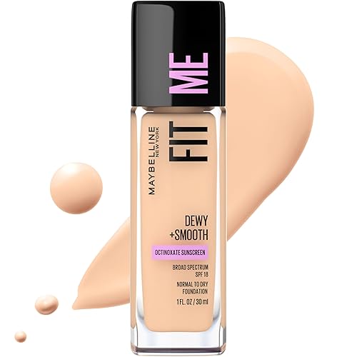 Maybelline Fit Me Dewy + Smooth Liquid Foundation Makeup, Porcelain, 1 Count (Packaging May Vary) Beauty & Personal Care MAYBELLINE