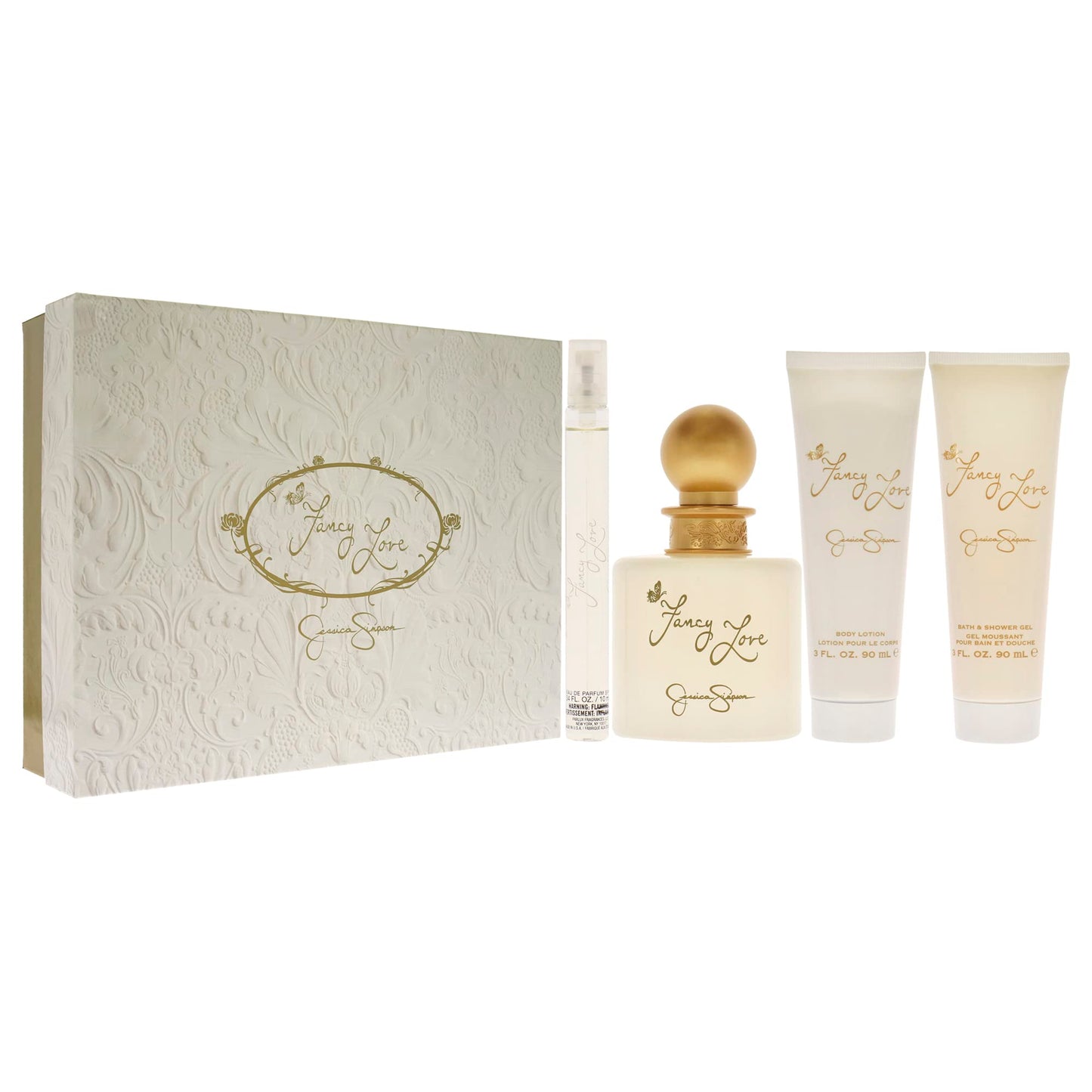 Fancy Love by Jessica Simpson for Women - 4 Pc Gift Set 3.4oz EDP Spray, 0.34oz EDP Mini Spray, 3oz Body Lotion, 3oz Bath & Shower Crème Beauty & Personal Care Jessica Simpson