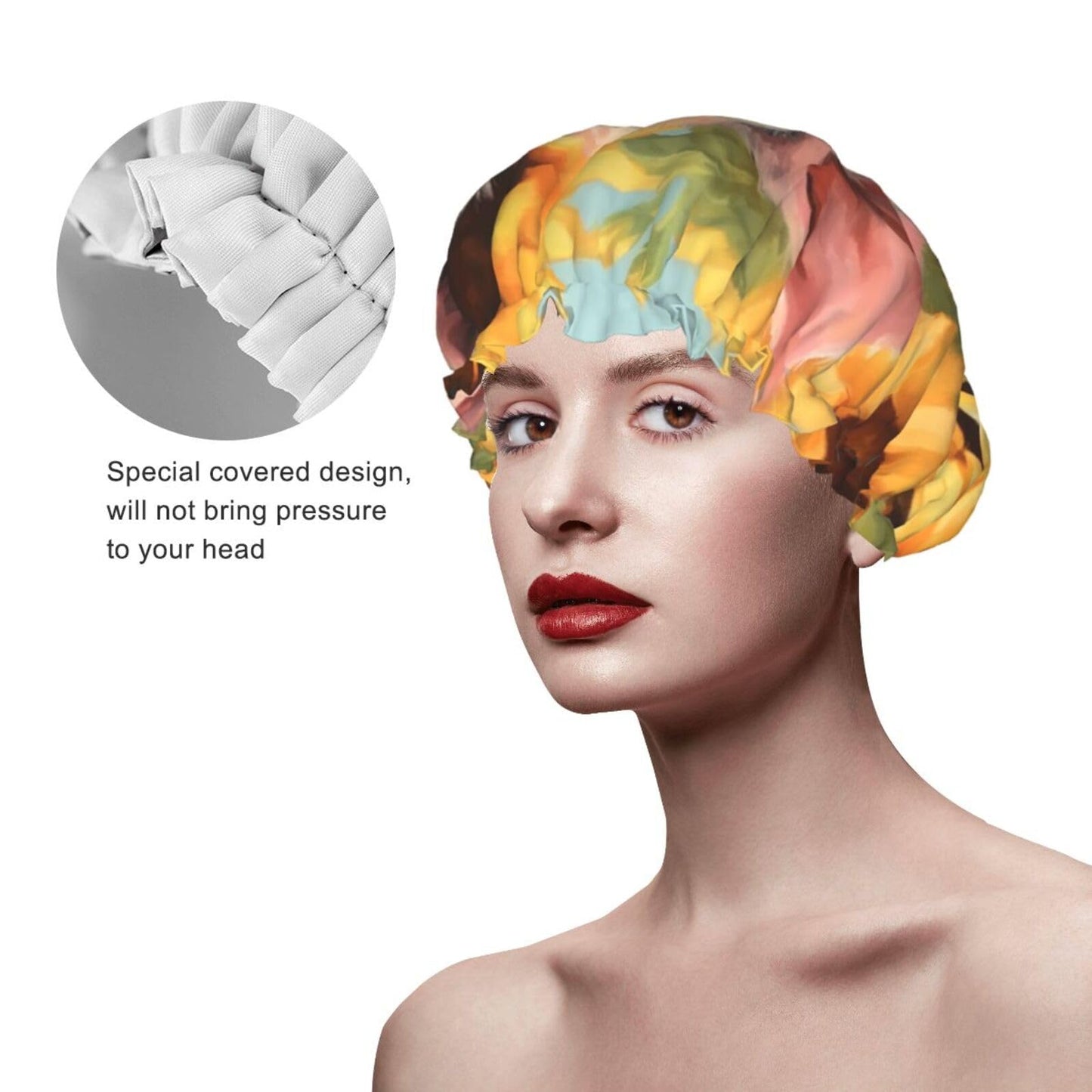 Smiling Shower Cap for Women Men Large Reusable Shower Bonnet Double-Layer Waterproof Bath Caps Elastic Band Hair Hat for All Hairstyles Beauty and Personal Care BWLHJKE