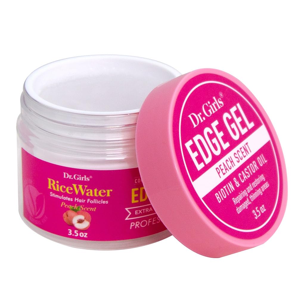 Dr. Girls Rice Water Edge Gel - Extra Mega Hold for Cornrows, Locs & Twists with Biotin, Castor Oil 3.5oz (Peach) Beauty & Personal Care Dr.Girls