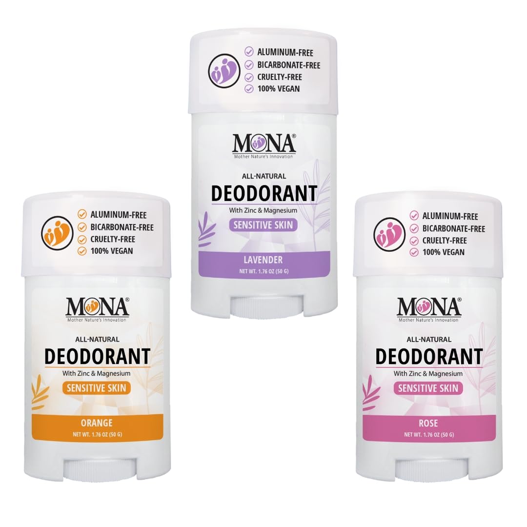 MONA BRANDS All Natural Deodorant For Women & Men - For Sensitive Skin - No Aluminum or Baking Soda - (3-Pack VARIETY-1 1.76 Oz each) Beauty and Personal Care MONA