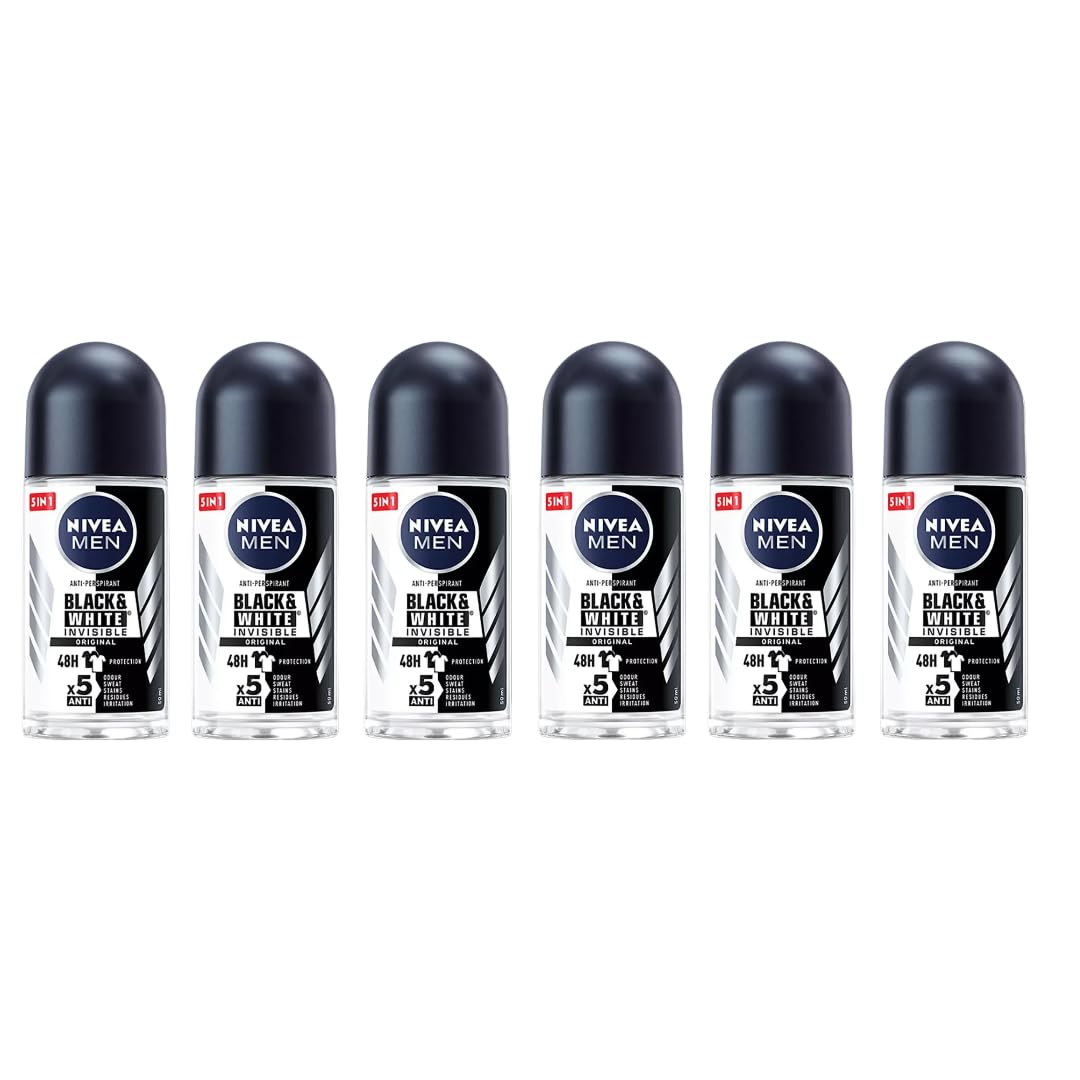 Nivea Men Black & White Invisible Fresh Roll On Deodorant 50ml - 72H Anti-Perspirant Protection - No White Marks or Yellow Stains - Long-Lasting Beauty and Personal Care NIVEA
