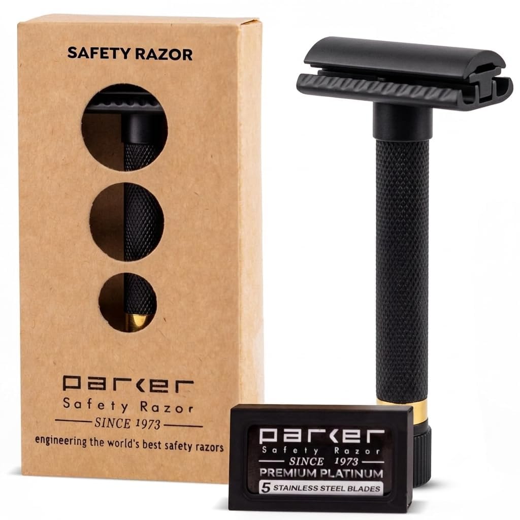 Parker Variant Adjustable Safety Razor Anniversary Edition Black & Gold, Solid Brass Double Edge Razor With 5 Settings, Two Piece Design, Heavyweight Beauty and Personal Care Parker Safety Razor