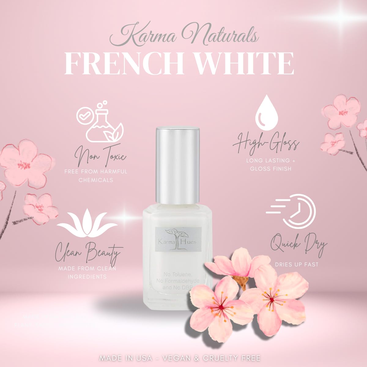 Karma Organic Natural Nail Polish-Non-Toxic Nail Art, Vegan and Cruelty-Free Nail Paint (French White)