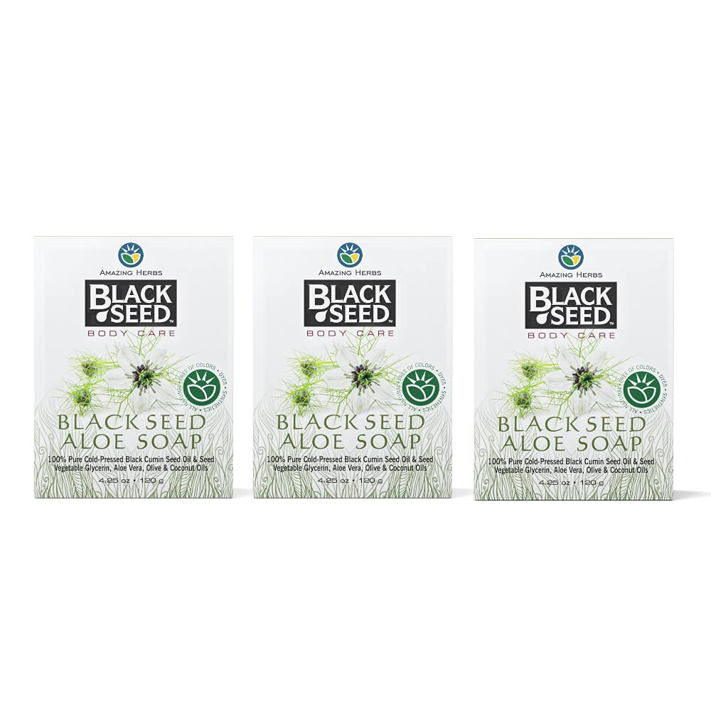 Amazing Herbs Black Seed Soap - 100% Pure Cold-Pressed Black Cumin Seed Oil, All Natural, Free of Colors, Dyes, & Fragrances - Black Seed Aleo Vera Beauty & Personal Care Amazing Herbs