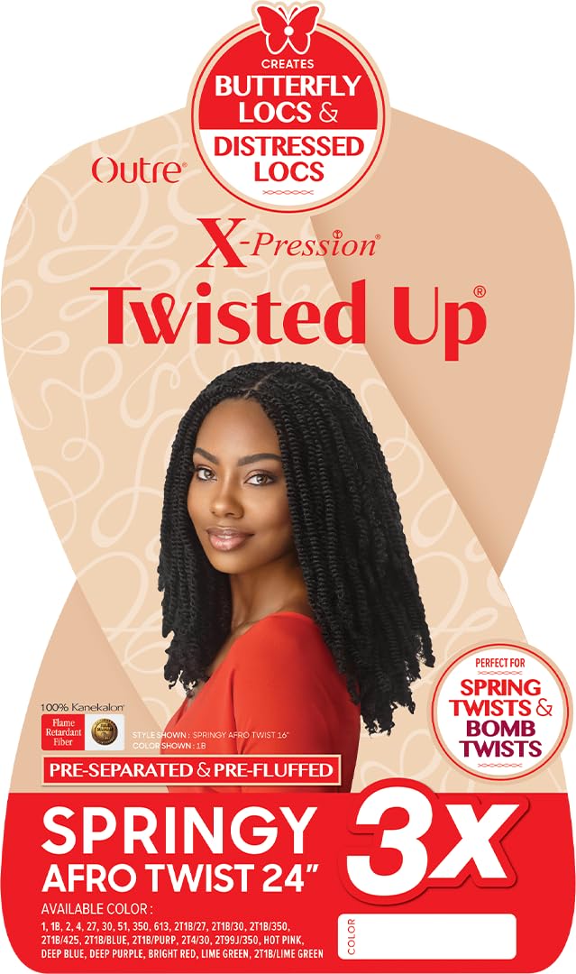 Outre X-Pression - Twisted Up - Springy Afro Twist 24" 3X (2 Pack, OFF BLACK 1B)
