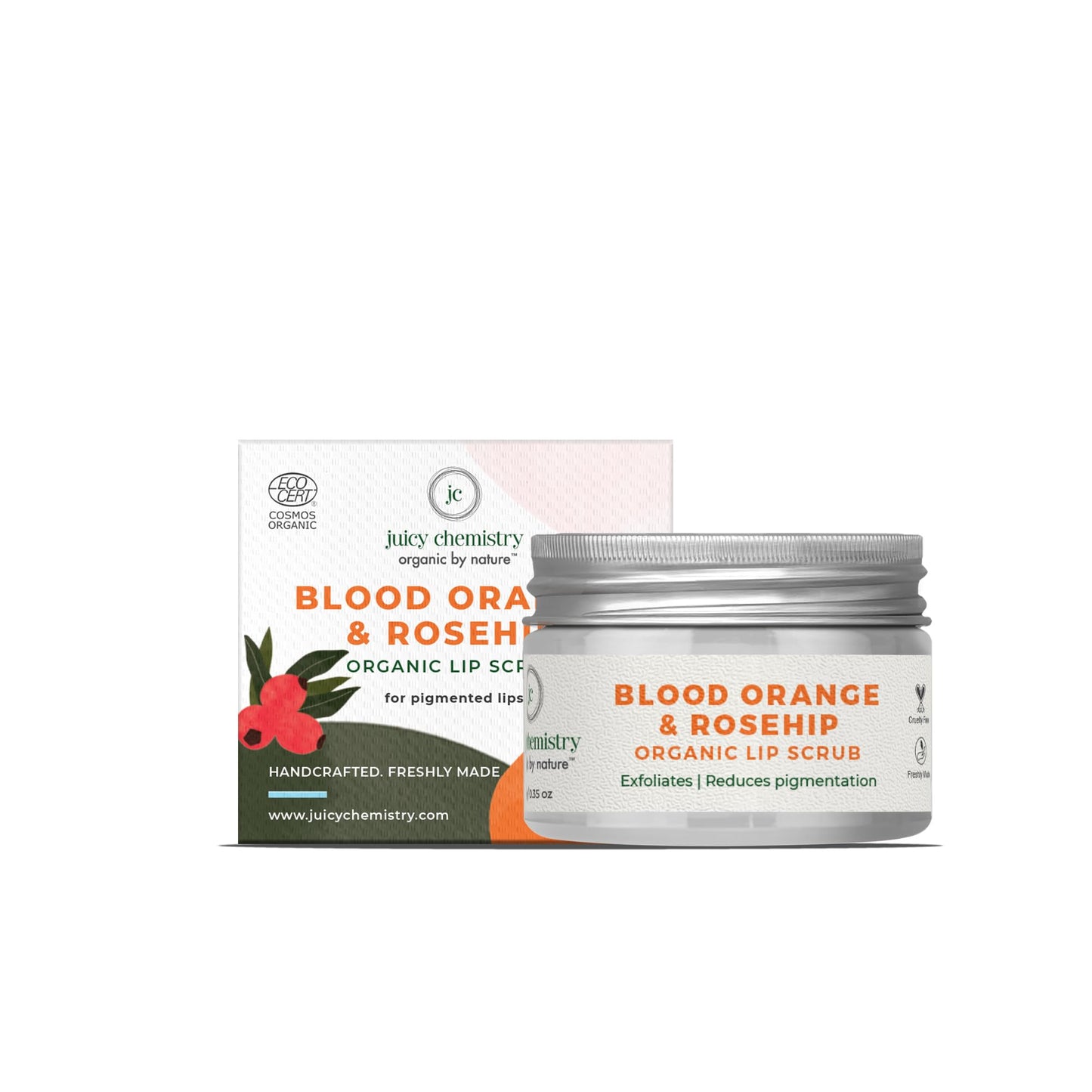 Juicy Chemistry Blood Orange & Rosehip Lip Scrub,10 g - Gentle Exfoliating Scrub For Dark Lips & Pigmentation - Organic Lip Exfoliator For Soft Beauty and Personal Care Juicy Chemistry