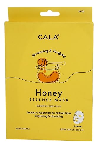 Cala Honey Essence Facial Sheet Masks, 5 Pack - Illuminating Vitamin B3 (Niacinamide) Face Masks, Ultra-Thin 5-Min No-Rinse Hydrating Sheets for Dry Beauty & Personal Care Cala