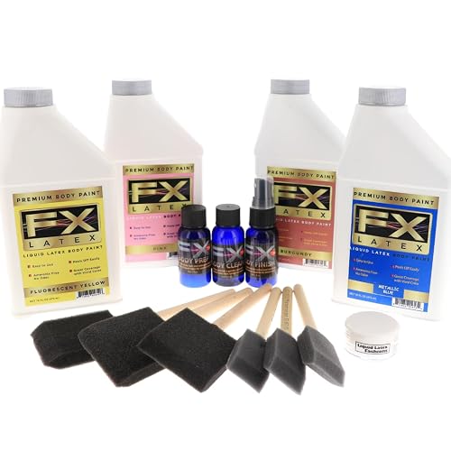 (4) 16oz Liquid Latex Build Your Own Pack + Brushes, Prep Kit, and Stardust- Fantasy Fun Body Paint Kit, Sports, Theater, Film, Makeup Beauty & Personal Care Liquid Latex Fashions