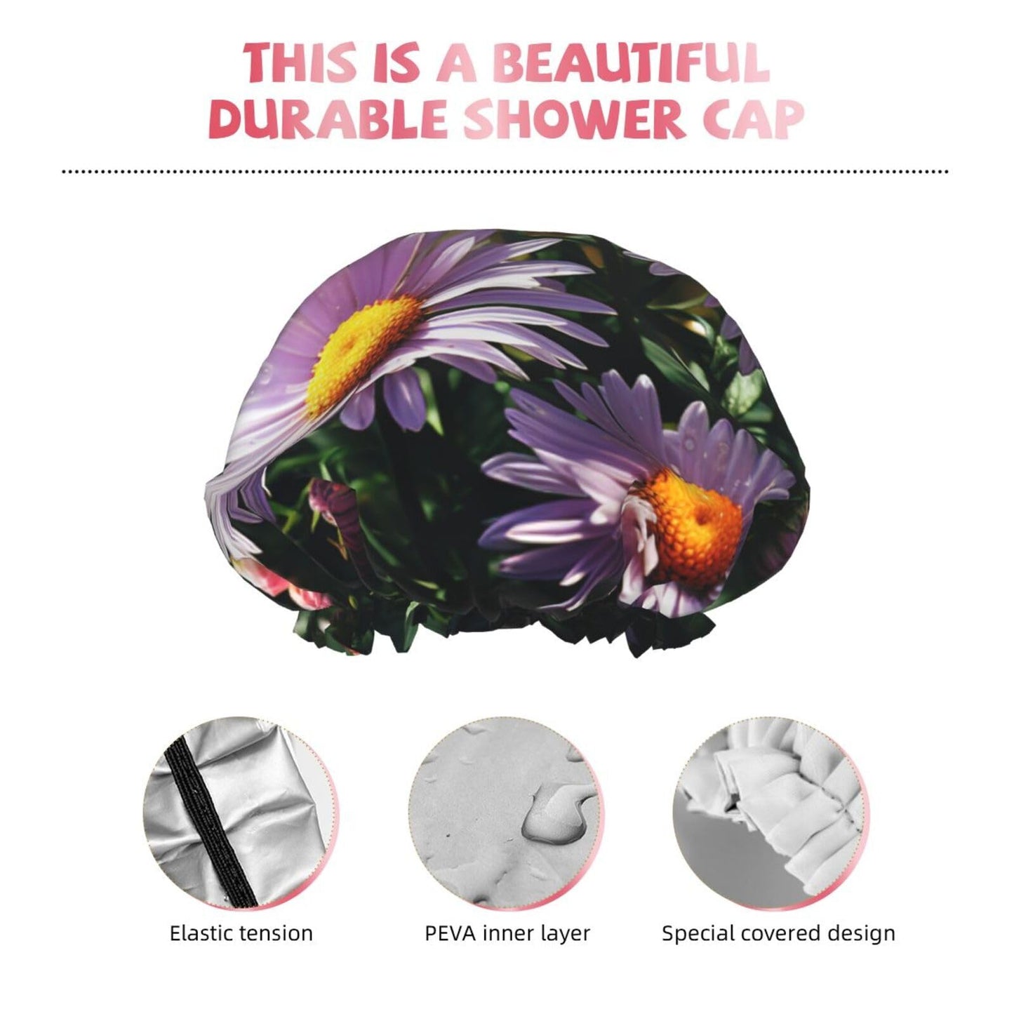 Daisy Plants Shower Cap For Women Reusable Double Layers Bathing Bath Cap Hair Caps Waterproof Elastic Band Ladies Spa Salon Shower Hat Hair Caps Beauty and Personal Care GDSHJKLW