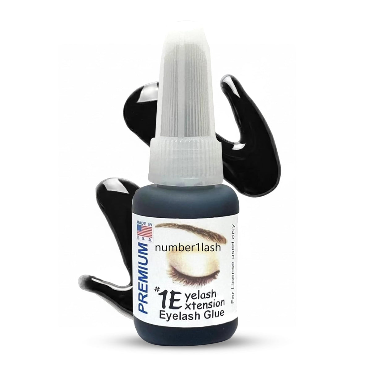 #1Eyelash Extension Premium Professional Adhesive Glue, Black, 0.34 Fl Oz, Made in USA, Water Resistant for License Used only.