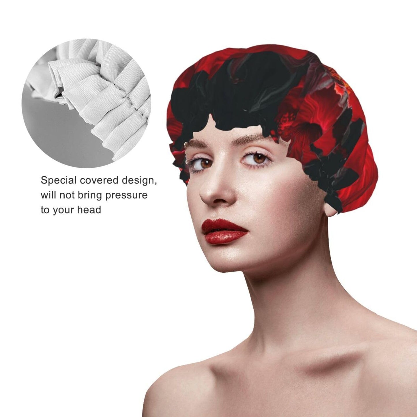 Red Hibiscus Flowers Shower Cap for Women Men Large Reusable Shower Bonnet Double-Layer Waterproof Bath Caps Elastic Band Hair Hat for All Hairstyles Beauty and Personal Care BWLHJKE
