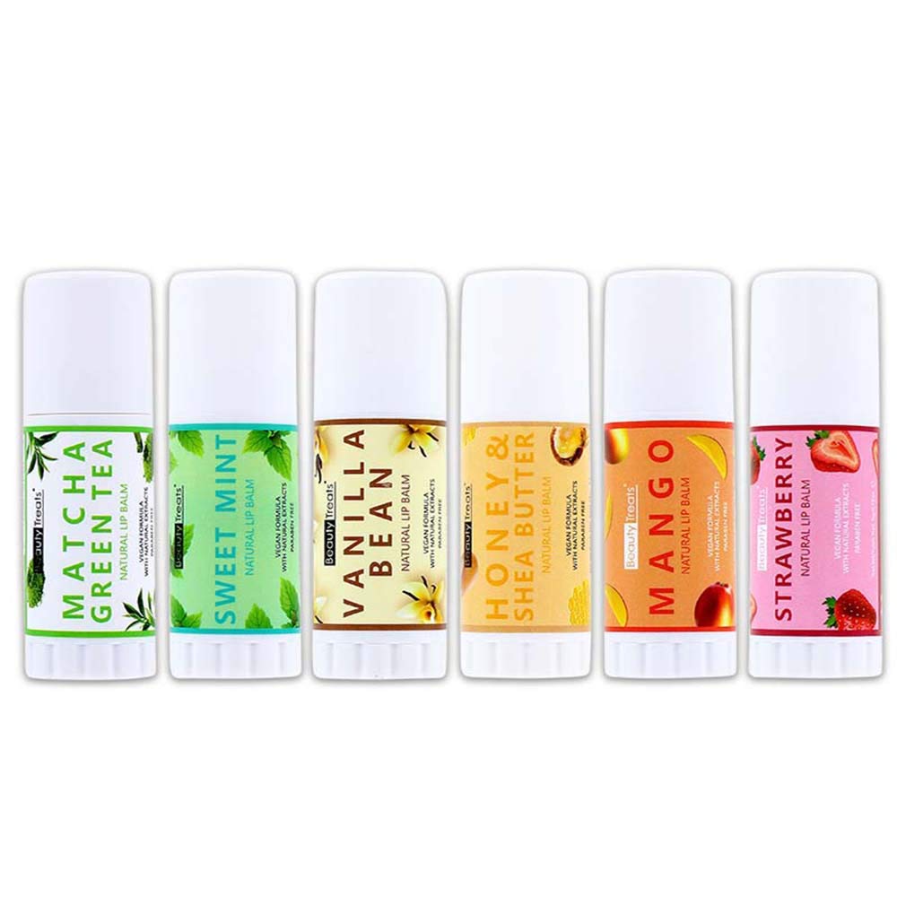 Beauty Treats Natural Lip Balm Model 610 6 Ct Honey & Shea Butter, Sweet Mint, Mango, Vanilla Bean, Matcha Green Tea, Strawberry Beauty and Personal Care Beauty Treats