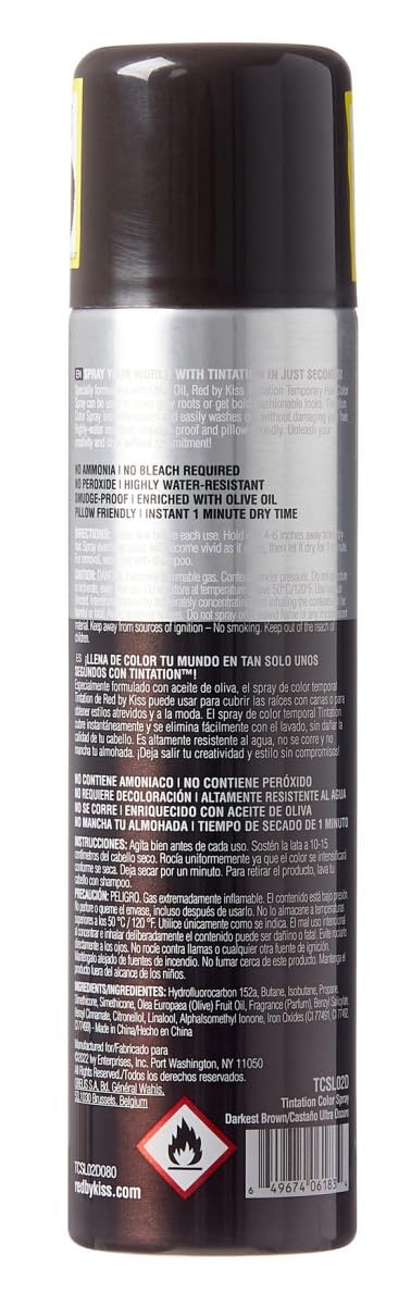 Red by Kiss Tintation Temporary Hair Color Spray, Instant Gray Root Touch Up Coverage, Water-Resistant & Smudge-Proof, Easy Wash Out, Barber Beauty & Personal Care Red by Kiss