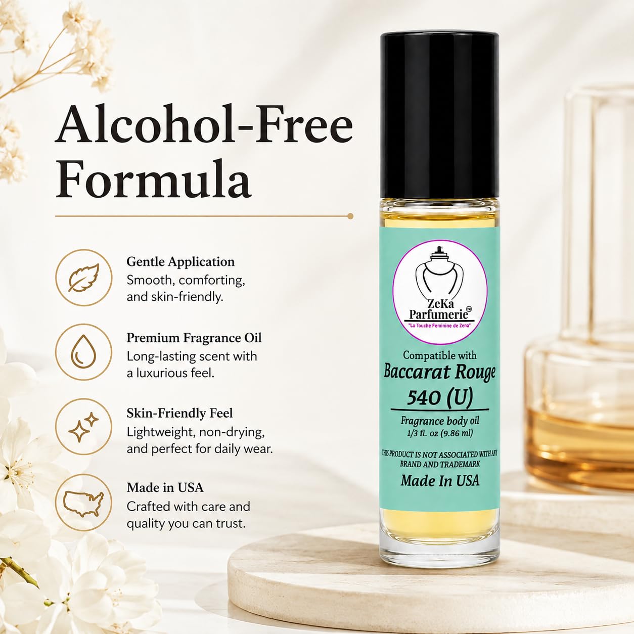 ZEKA PARFUMERIE Compare to Aroma and Compatible with Baccarat Rouge 540 for Woman and Men Fragrance Body Oil on 1/3 oz (9.86ml) size Roll-On Botlle Beauty & Personal Care ZEKA PARFUMERIE