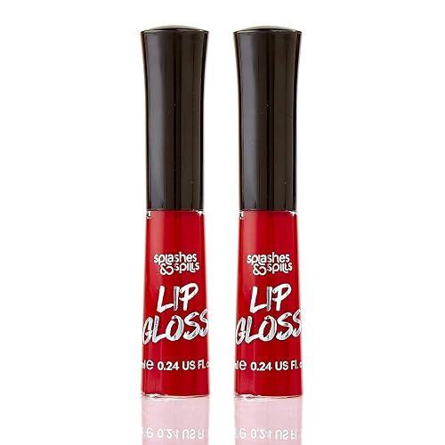Luxurious Red Lip Gloss - Vibrant Color with Full Coverage and Shiny Finish, Moisturizing Formula Nourishes Lips - 2 Pack - by Splashes & Spills Beauty & Personal Care splashes & spills