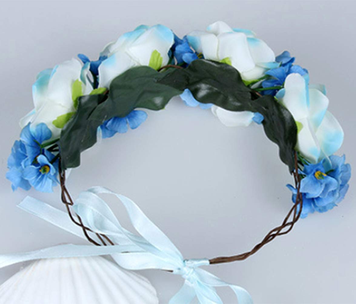 LLinfflr Floral Garland Crown Boho Flower Headband Halo Headpiece Blue