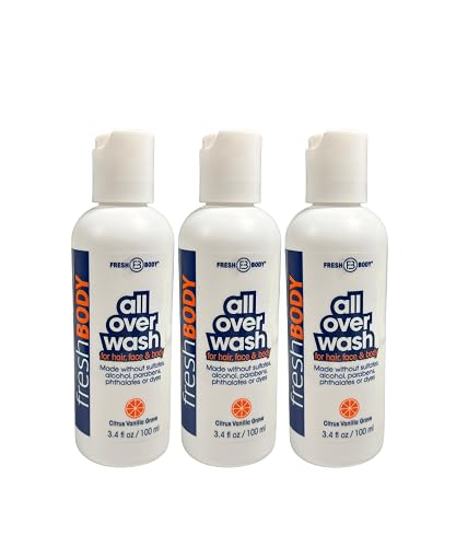 Fresh Body All Over Wash Travel Size Body Wash & Shampoo for Men & Women (3 Pack) - Citrus Vanilla Grove Shower Gel for Hair, Face & Body, 3.4oz - No Beauty & Personal Care Fresh Body FB