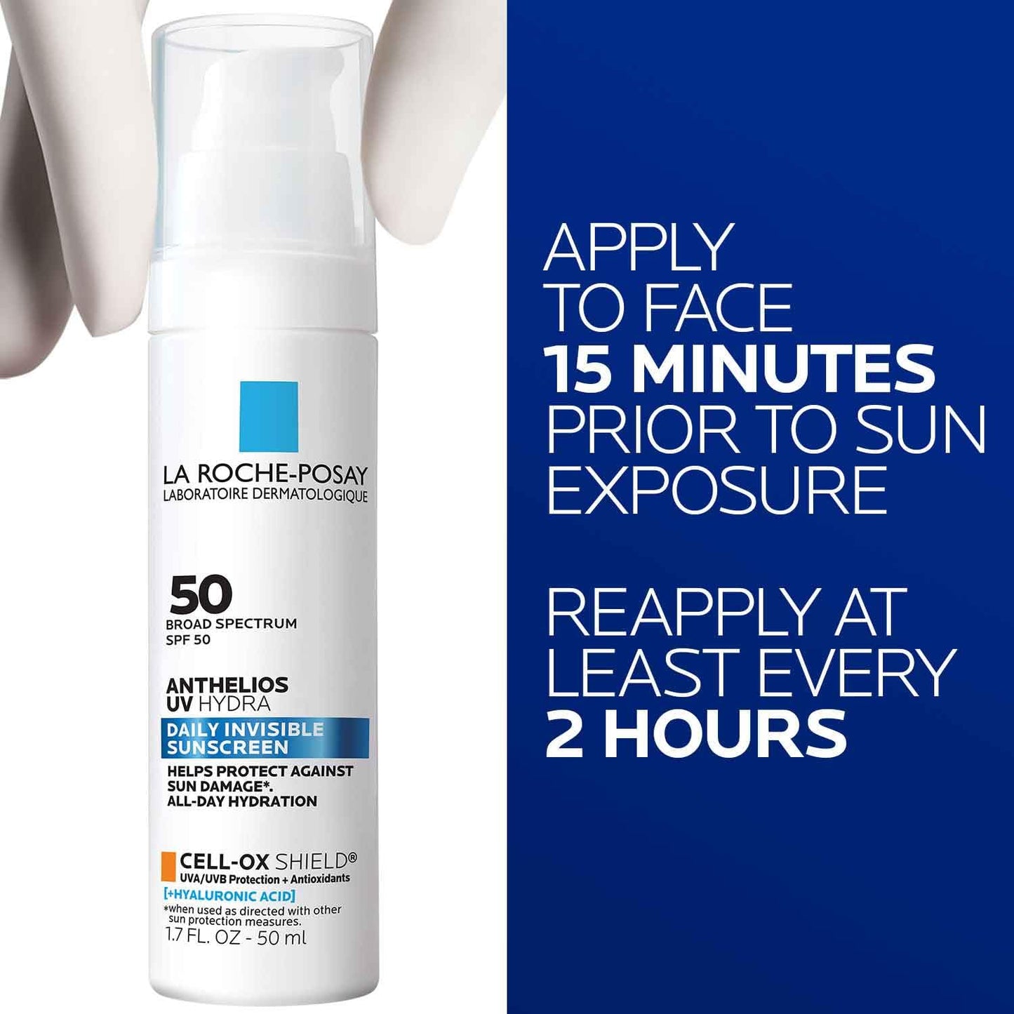 La Roche Posay Anthelios UV Hydra Sunscreen SPF 50, Daily Hydrating Sunscreen for Face with Hyaluronic Acid and Vitamin E, Broad Spectrum Invisible Beauty and Personal Care La Roche-Posay