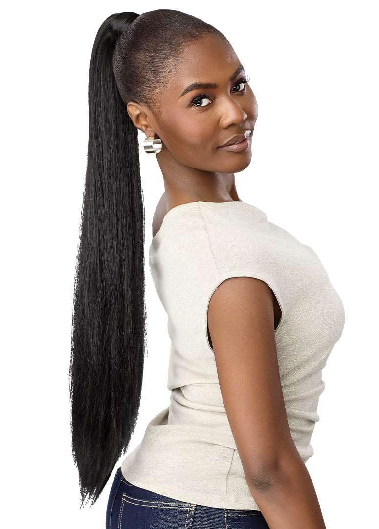 Outre Pretty Quick Hair Extensions - Slide & Hide Wrap Ponytail - Sleek Yaki 30" (DARK BROWN 2)