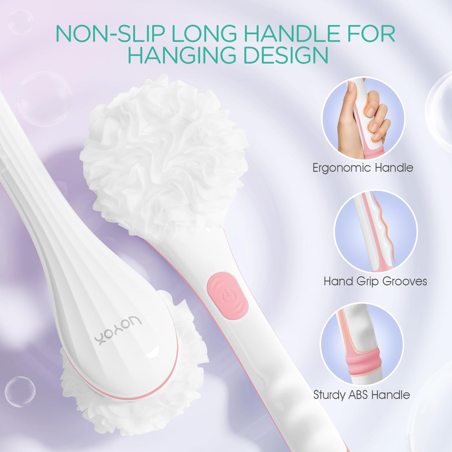 VOYOR Electric Body Brush Back Scrubber for Shower Rechargeable Exfoliating Bath Brush Powered Shower Brush with Non-Slip Long Handle Deep Cleansing Beauty and Personal Care VOYOR