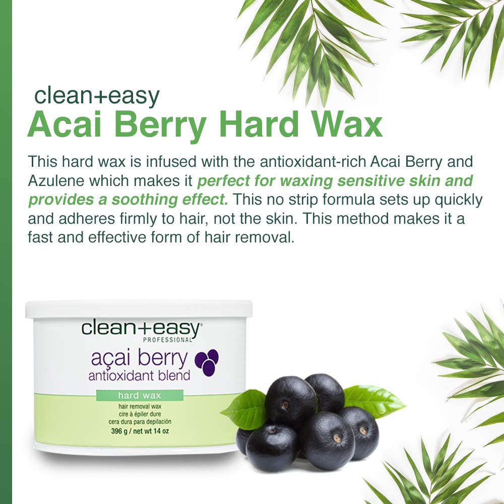 Clean + Easy Acai Berry Hard Wax for Hair Removal - Non-Strip, Depilatory Wax for Painless Full Body, Face, Bikini Brazilian Waxing, Removes Fine Beauty and Personal Care Clean + Easy