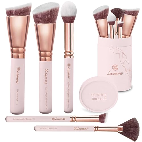 Pro Face Contour Brush Set - Synthetic Contouring Sculpting and Highlighting Kit - Cream Blush Powder Flat Nose Cheek Round Small Angled Fan Tapered Beauty & Personal Care Lamora