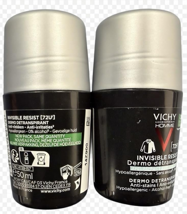 Vichy Homme Invisible Resist Deodorant for Men 72H, Roll-On, Lot of 2 x 50 ml Beauty and Personal Care Vichy Homme