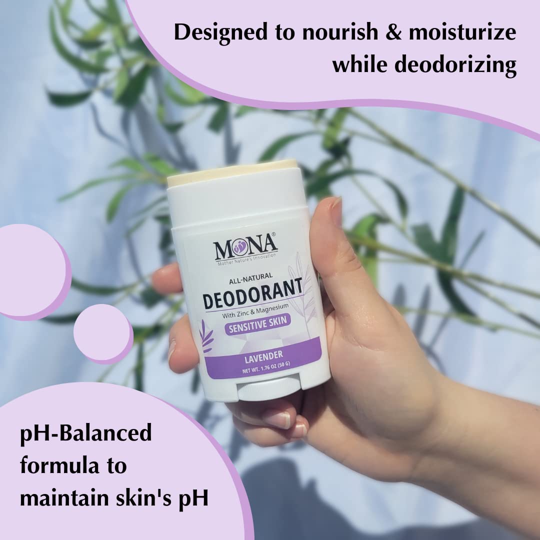 MONA BRANDS All Natural Deodorant For Women & Men - For Sensitive Skin - No Aluminum or Baking Soda - (LAVENDER 1.76 Oz) Beauty and Personal Care MONA