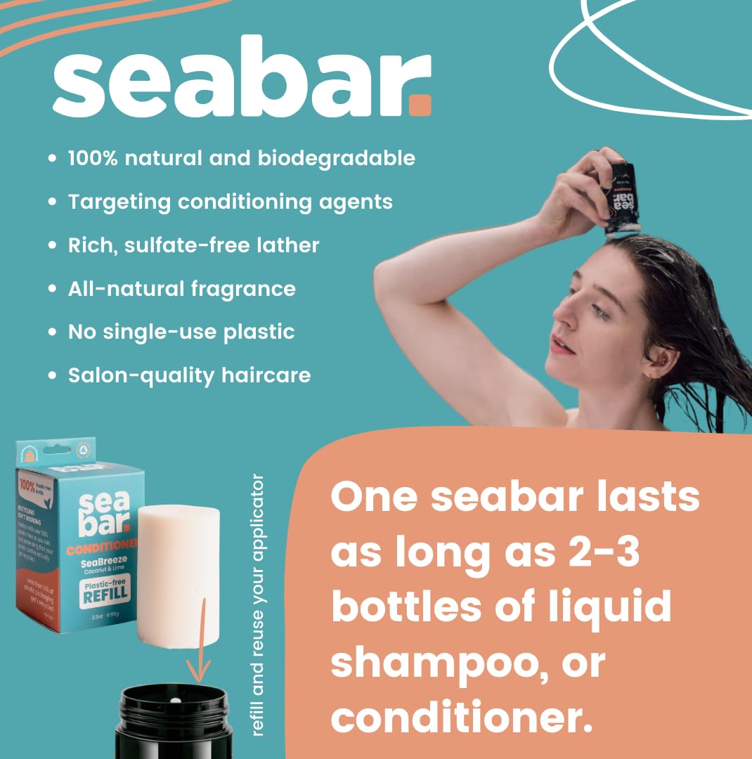 SeaBar Shampoo & Conditioner Bar Refill Set - All Natural Hair Shampoo - Vegan, Sulfate-Free, Eco Friendly Zero Waste Reusable Packaging with Travel Beauty & Personal Care SeaBar