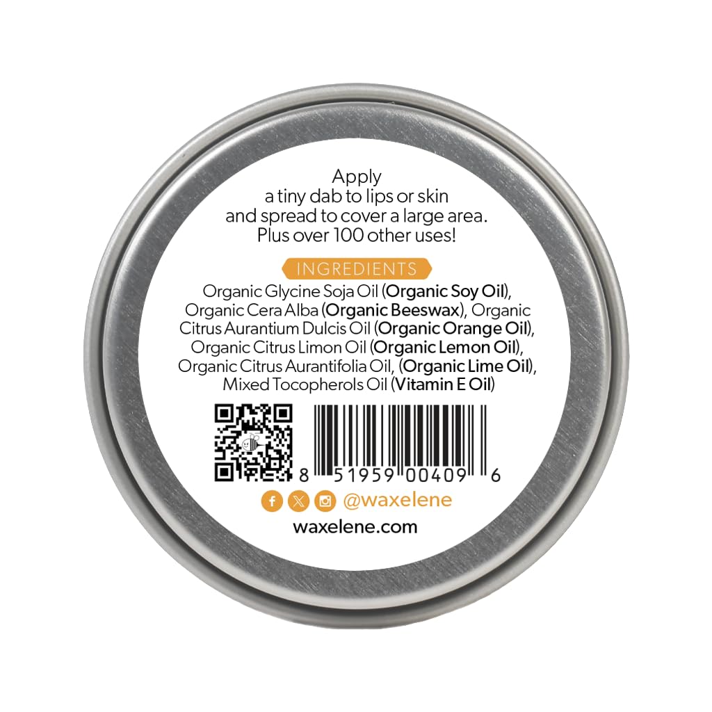 Waxelene Citrus Aerated Lip Balm Tin, Best Lip Balm Ever Organic Multipurpose Ointment Baby Eczema Dry Sensitive Skin Chapped Lips Face Moisturizer Beauty and Personal Care Waxelene