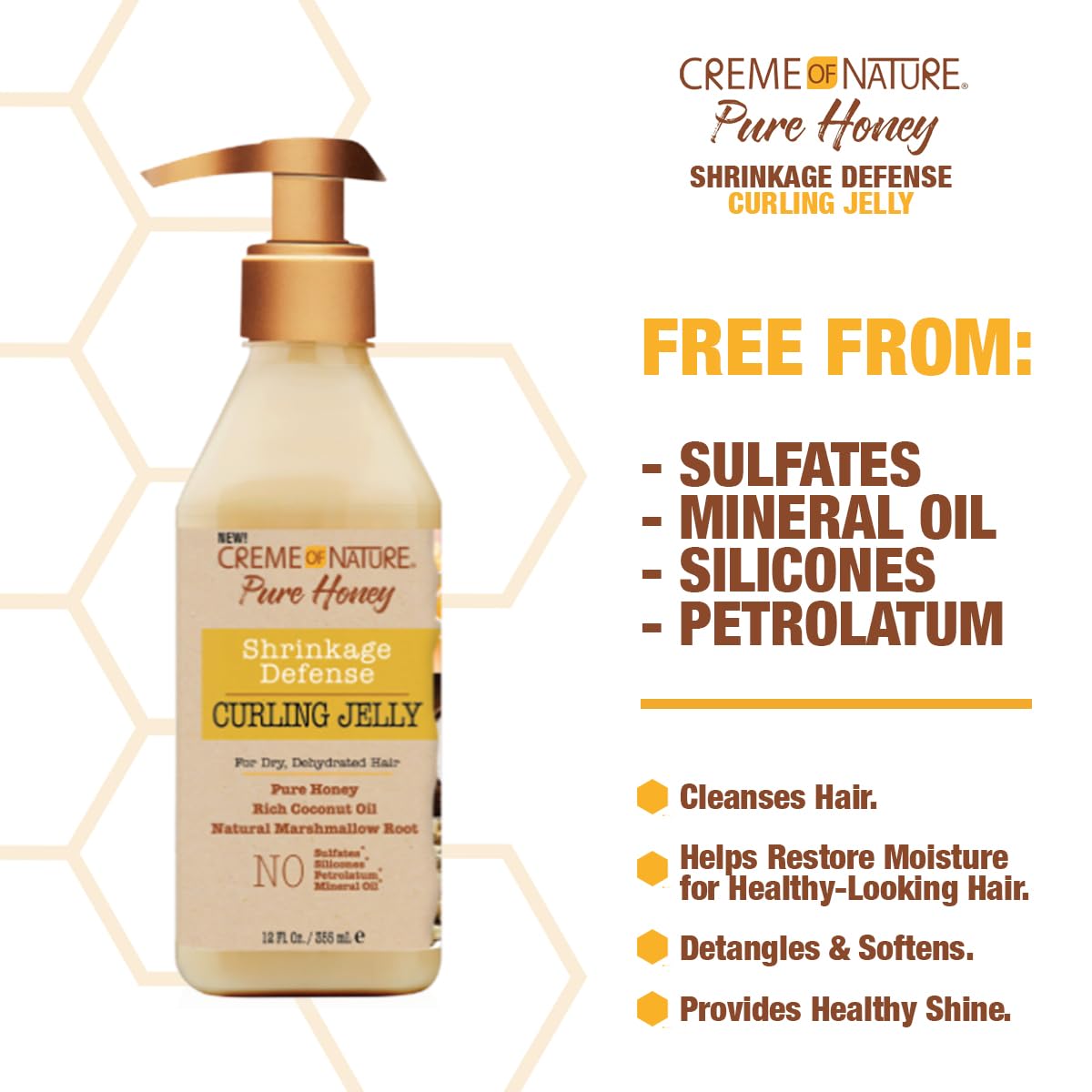 Creme of Nature Curling Jelly, Pure Honey, Coconut Oil and Shea Butter Formula, Shrinkage Defense, 11.5 Oz Beauty & Personal Care Creme of Nature