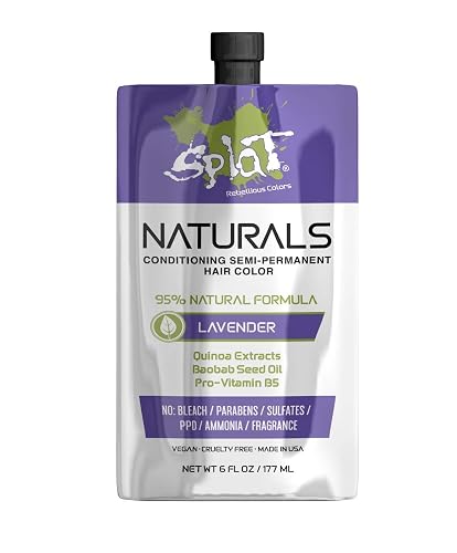 Splat Naturals Semi-Permanent Hair Color, Lavender, 6 fl. oz., 95% Natural Hair Dye Formula Lasts Up to 30 Washes, Vegan & Cruelty-Free Semi Permanent Beauty & Personal Care Splat