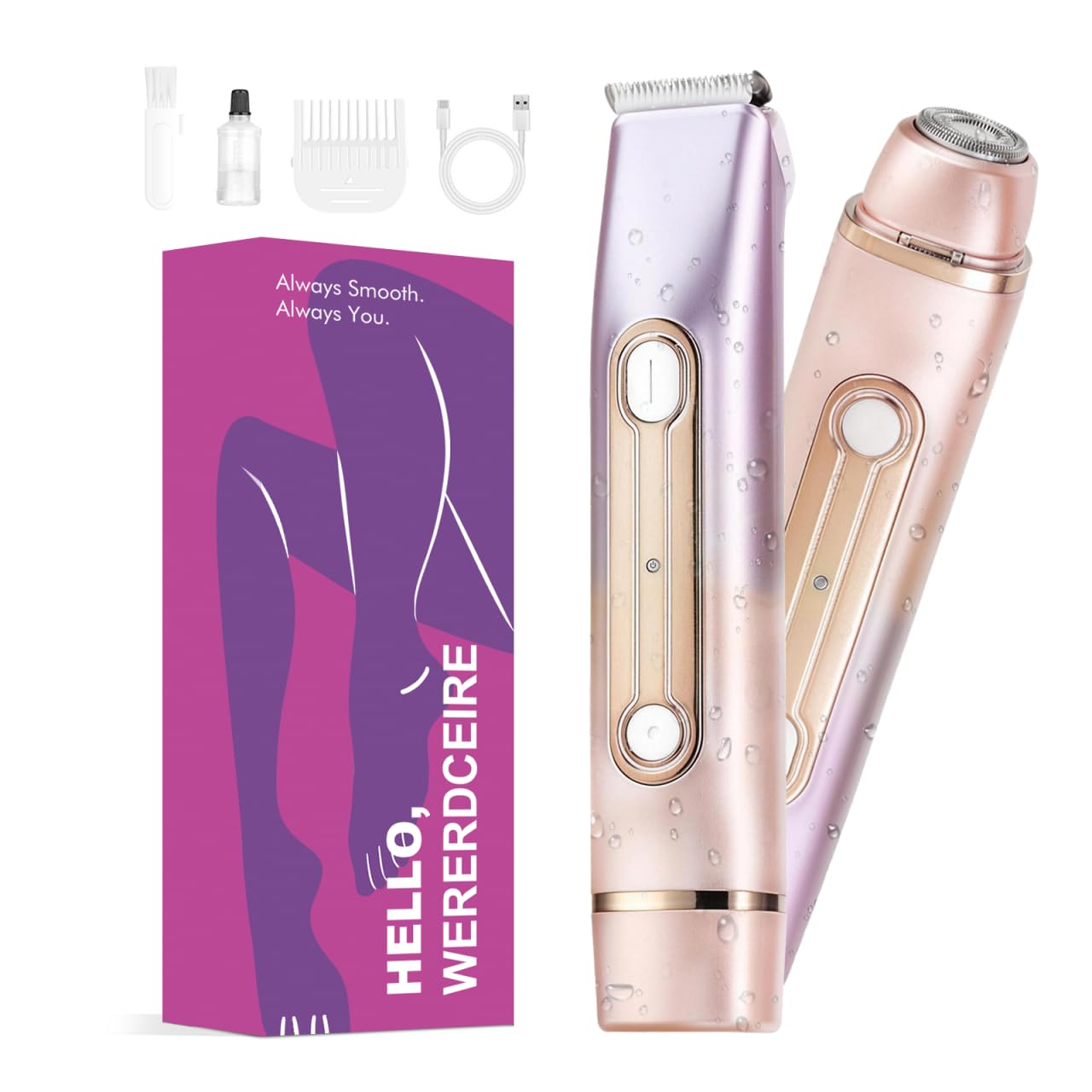 Bikini Trimmer for Women, Waterproof Electric Razors for Women with Dual Head Design,Painless Bikini Shaver & Womens Electric Razor for Face & Body Beauty and Personal Care wurgocy