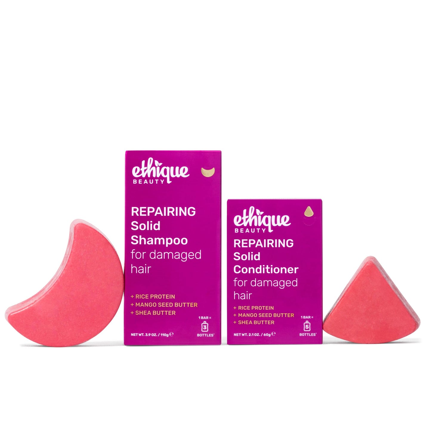 Ethique Beauty Rice Protein Repairing Shampoo & Conditioner Bar Set for Damaged Hair - Plastic-Free, Vegan, Cruelty-Free - 2 Pack Beauty & Personal Care Ethique